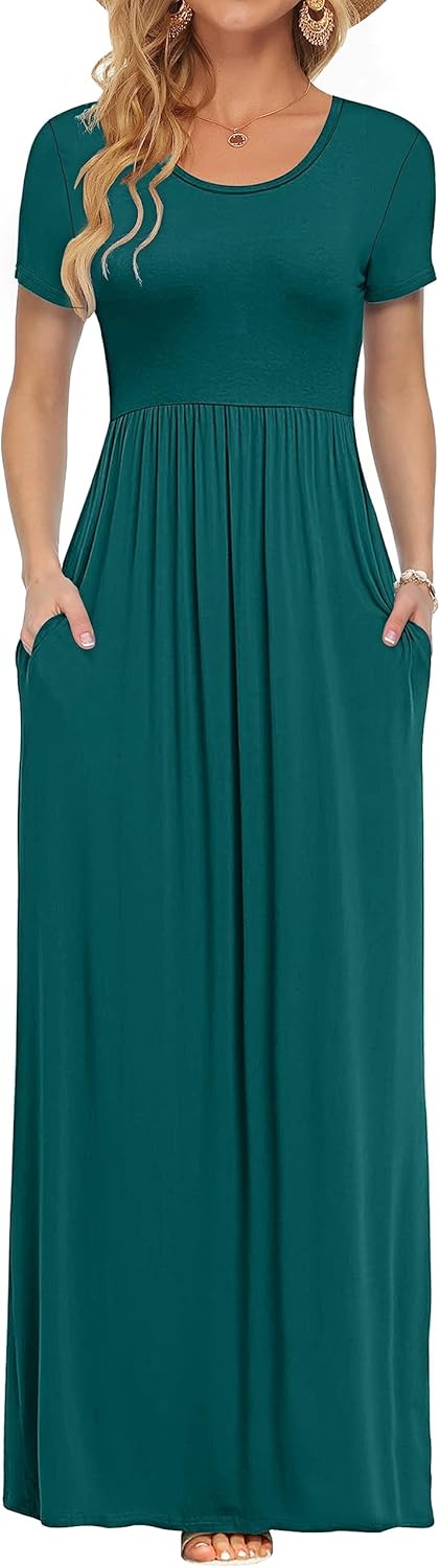 AUSELILY Women's Short Sleeve Loose Plain Casual Long Maxi Dresses for Women 2025