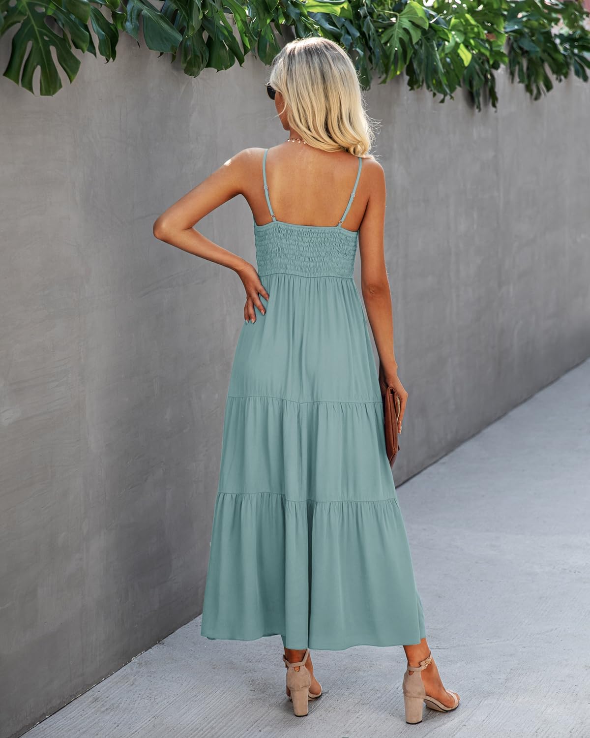 Dokuritu Women's Beach Crochet Lace Maxi Dress Solid Color Summer Vacation Spaghetti Strap Long Dress 2024