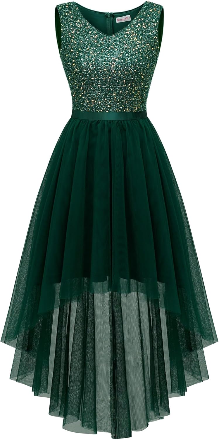 BeryLove Cocktail Prom Dresses 2025 Formal Wedding Guest Dresses Sleeveless Lace High Low Homecoming Dress