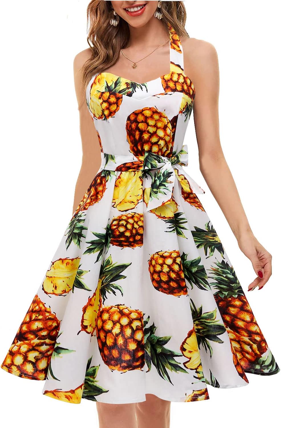 Topdress Women'sVintage Polka Audrey Dress 1950s Halter Retro Cocktail Dress