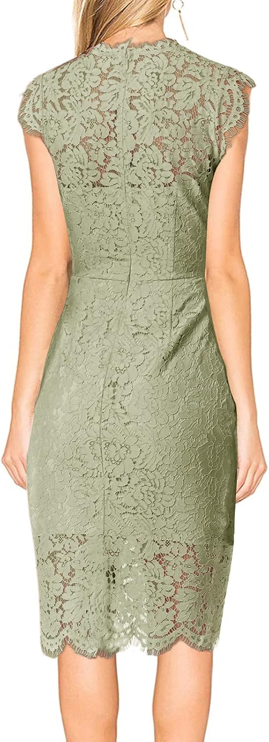 MEROKEETY Women's Sleeveless Lace Floral Elegant Cocktail Dress Crew Neck Knee Length for Party