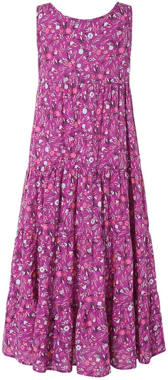 Ceboyel Women Boho Floral Maxi Dresses Flowy Tank Dress Sleeveless Smocked Sundresses Trendy Casual Beach Long Sun Dress