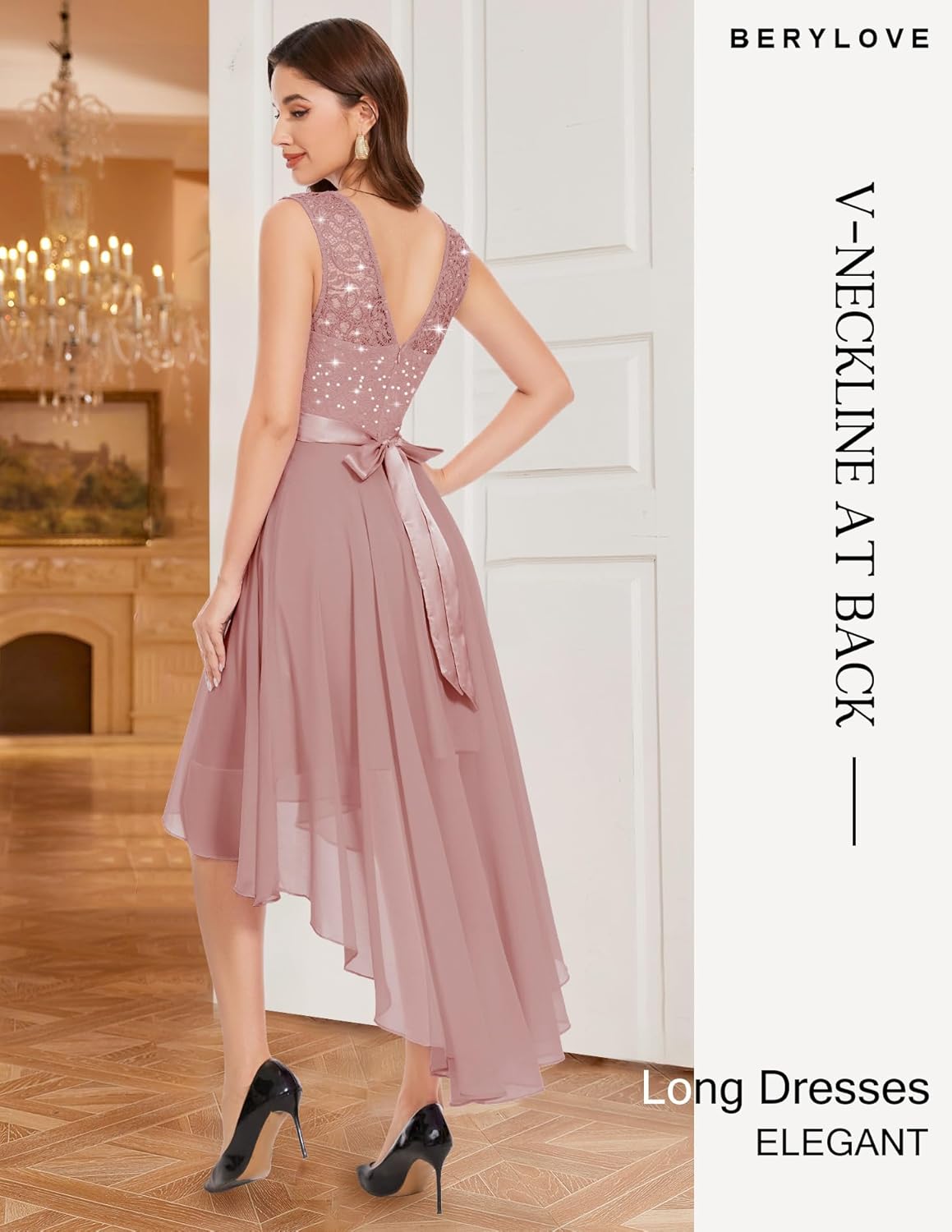 BeryLove Cocktail Prom Dresses 2025 Formal Wedding Guest Dresses Sleeveless Lace High Low Homecoming Dress