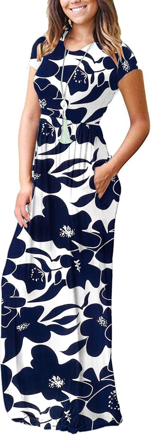 AUSELILY Women's Short Sleeve Loose Plain Casual Long Maxi Dresses for Women 2025