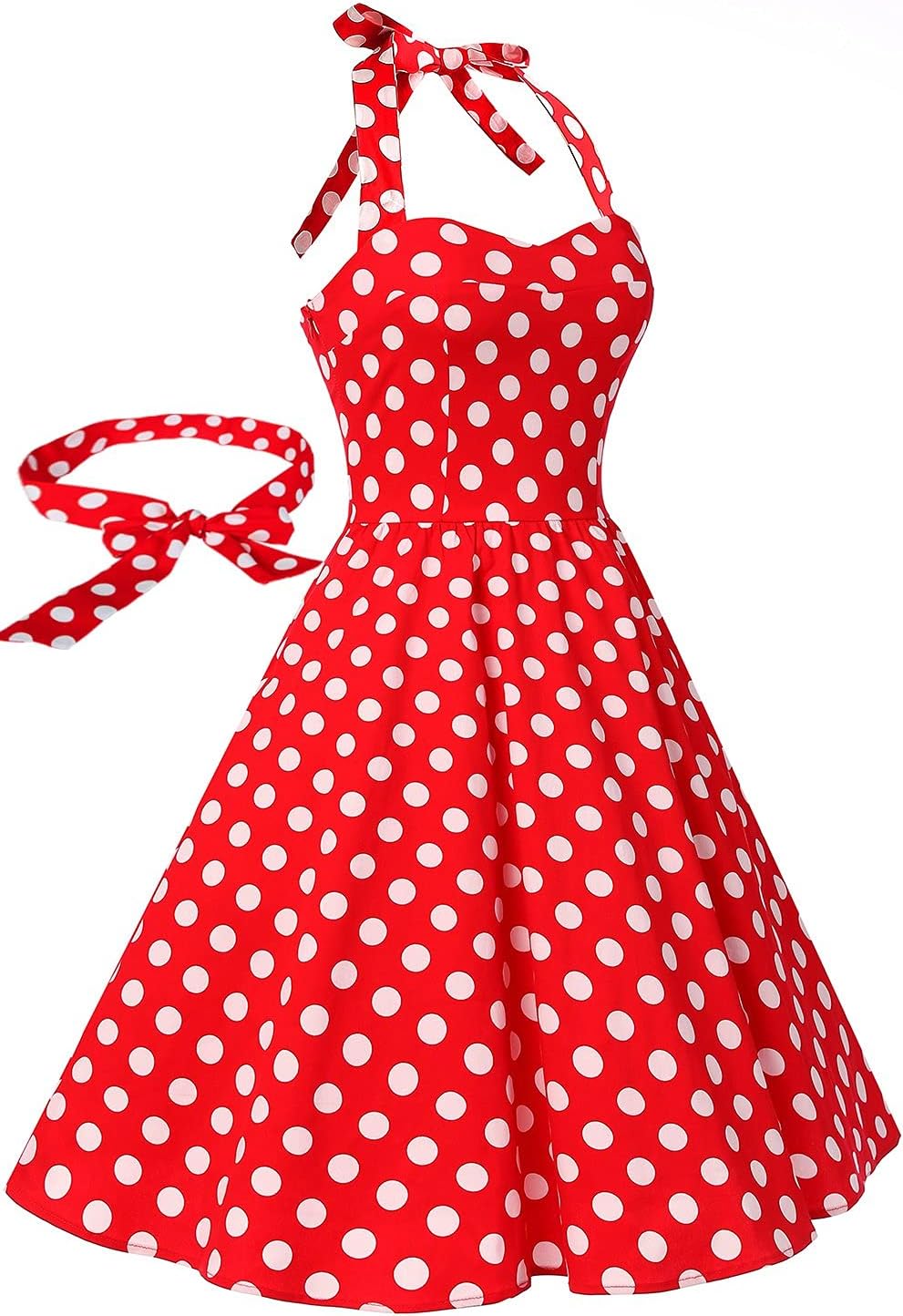 Topdress Women'sVintage Polka Audrey Dress 1950s Halter Retro Cocktail Dress