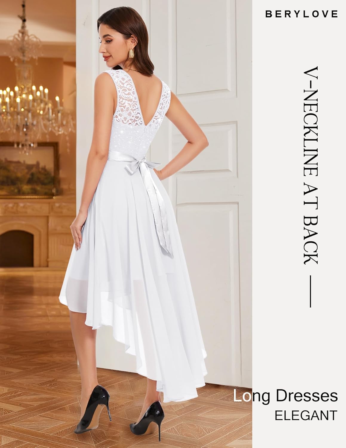 BeryLove Cocktail Prom Dresses 2025 Formal Wedding Guest Dresses Sleeveless Lace High Low Homecoming Dress