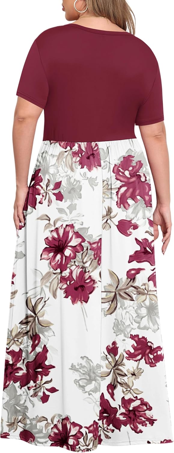 KARALIN Women’s Plus Size Maxi Dresses for Curvy Women Summer Casual Short Sleeve 2025 Long Dress 14W-26W