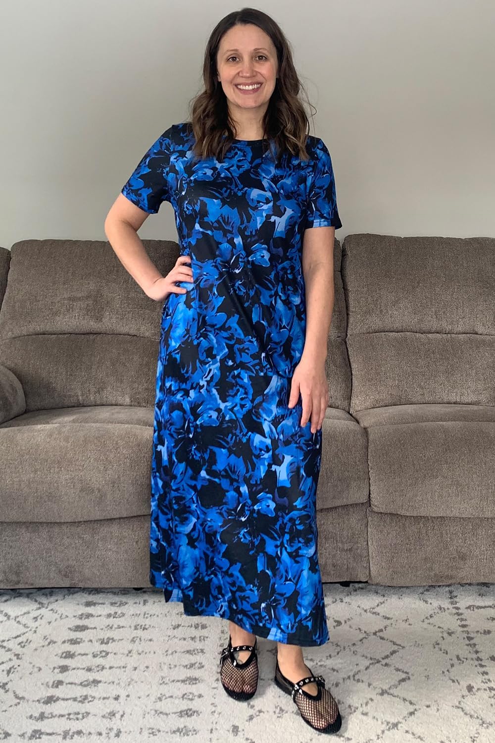 Naggoo Women's Short Sleeve Split Maxi Dress Casual Plain Tie Dye Print Tshirt Long Dresses with Pockets