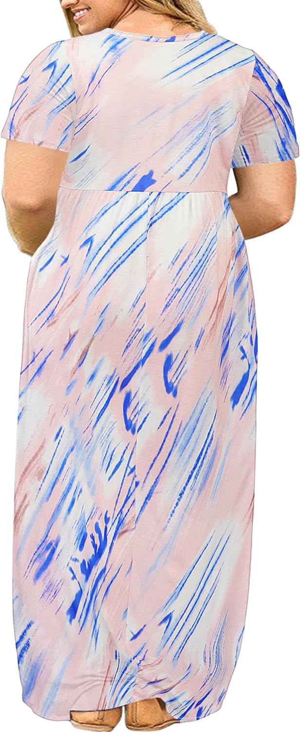 Kancystore Women's Short Sleeve Plus Size Maxi Dress with Pockets Loose Casual Summer Dresses