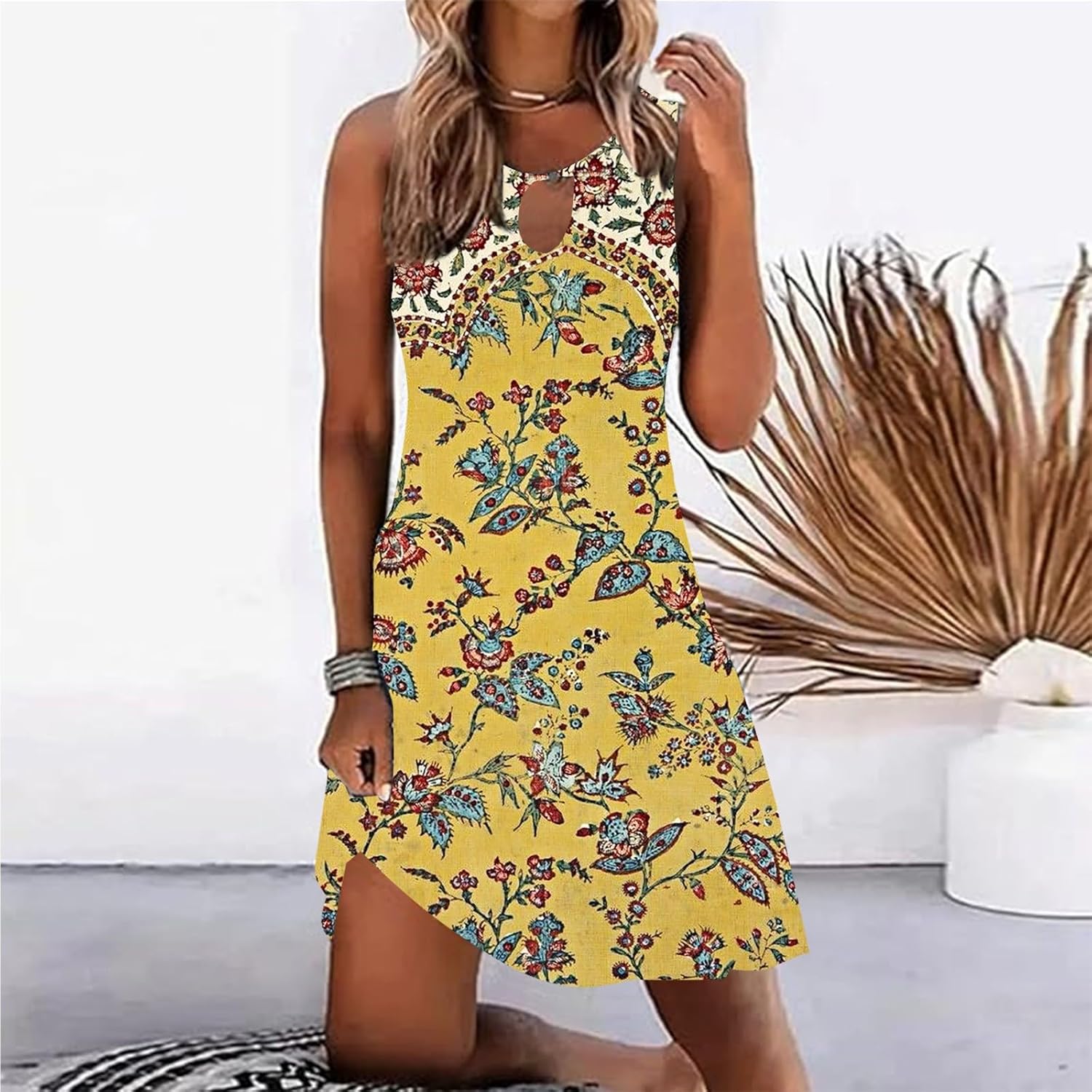 Summer Dresses for Women 2025 Vacation Beach Casual Vintage Midi Sundresses Sexy Sleeveless V Neck Boho Tank Dress
