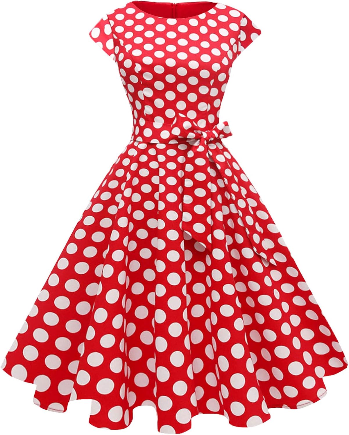 PUKAVT Women's 1950 Boatneck Cap Sleeve Vintage Swing Cocktail Party Dress with Pockets
