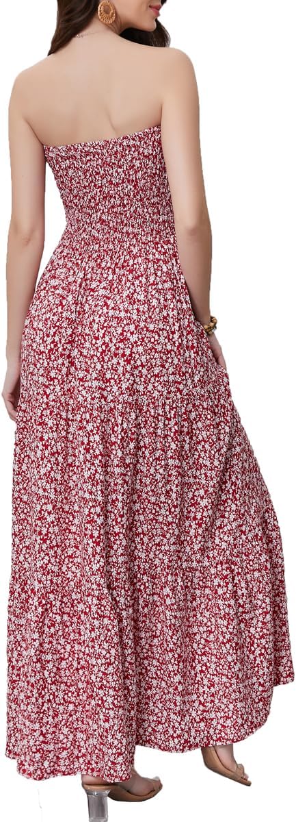 Women's Summer Strapless Tube Top Maxi Dresses Off Shoulder Boho Beach Long Dress