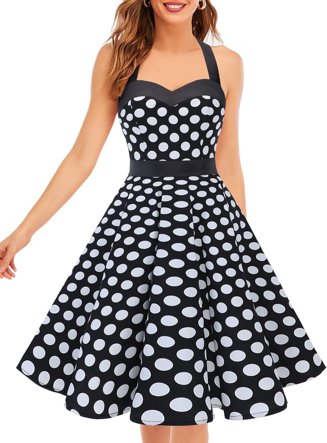 DRESSTELLS Women's Vintage 1950s Cocktail Party Dress Retro Wedding Guest Halter Rockabilly Swing Dresses