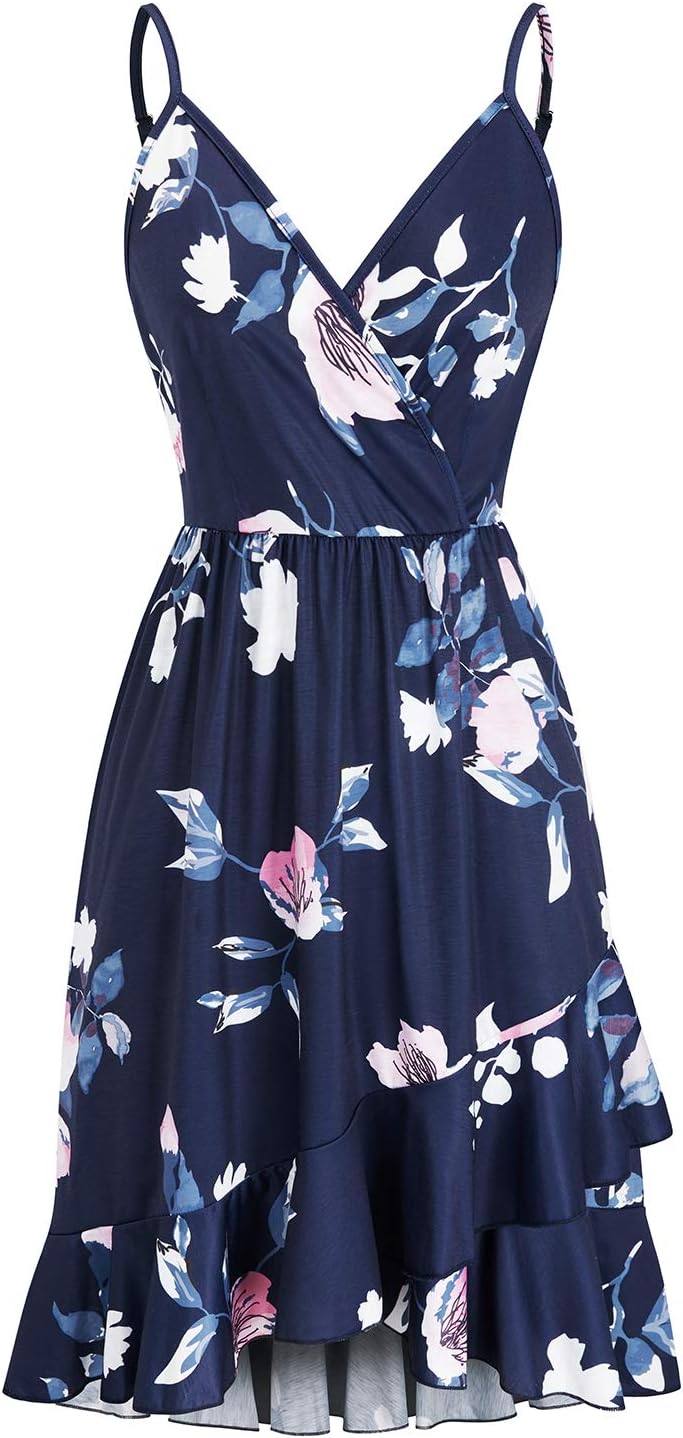 ULTRANICE Womens Summer Dresses Floral V Neck Ruffled Hem Spaghetti Spring Casual Beach Outfits Flowy Wrap Sun Dress
