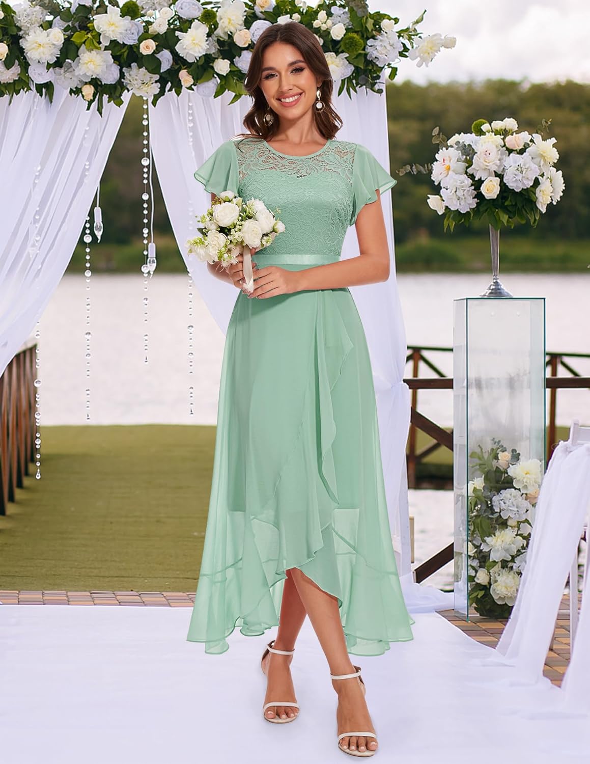 BeryLove Formal Dresses for Women 2025 Wedding Guest with Slit Cocktail Elegant Lace Long Prom Dress