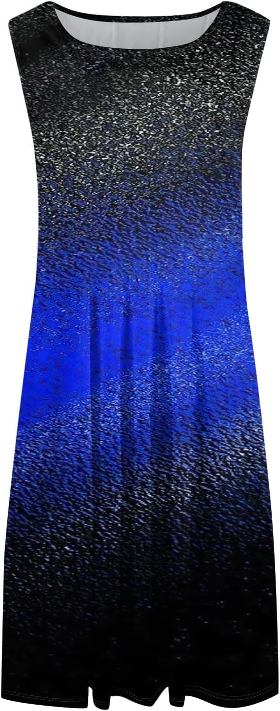 Womens Tank Sundress 2025 Casual Floral Print Tshirt Dress Swing Sleeveless Midi Dress Crewneck Pleated Summer Dresses