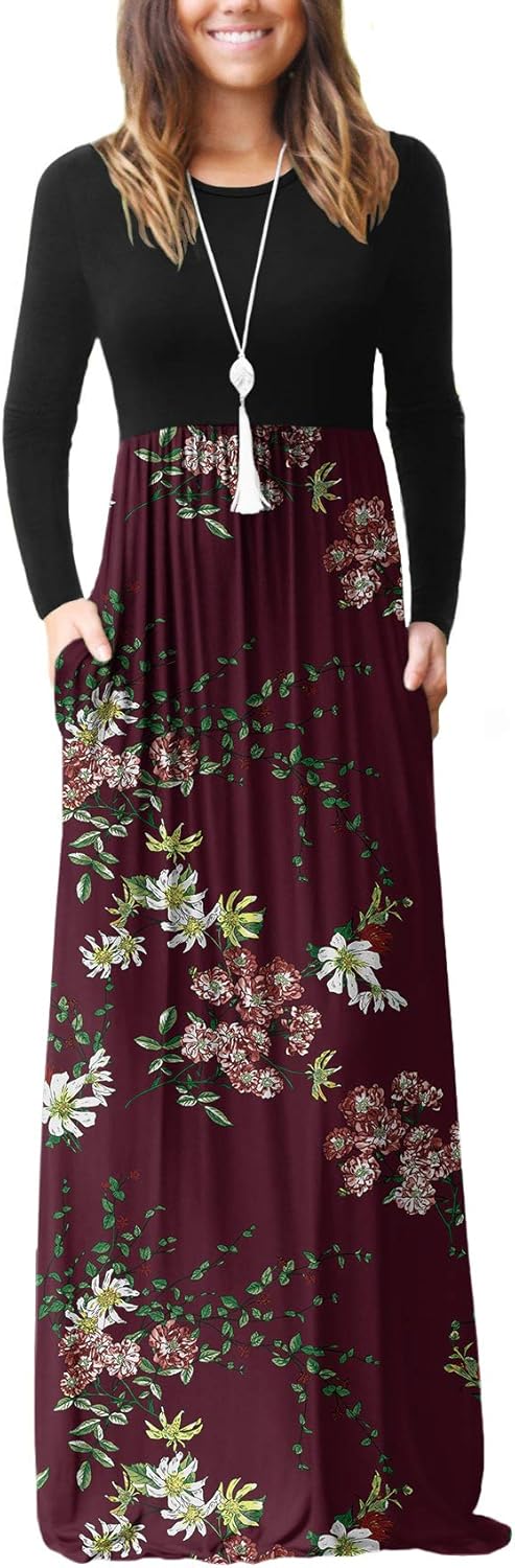 VIISHOW Women's Long Sleeve Loose Plain Maxi Dresses Casual Long Dresses with Pockets