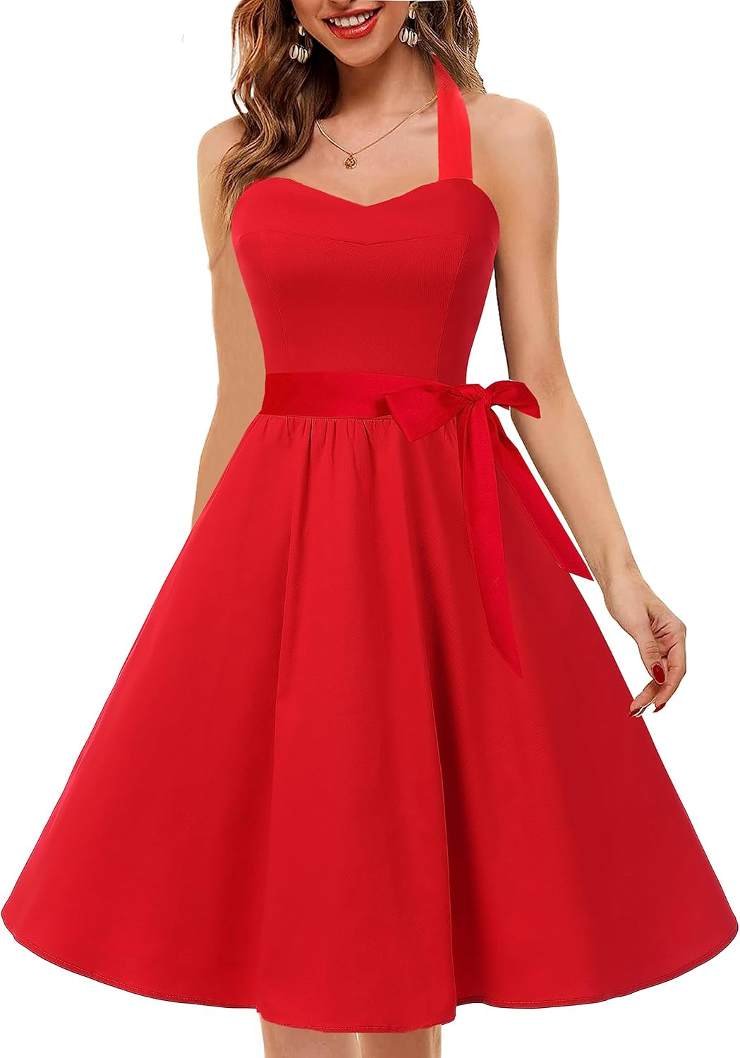 Topdress Women'sVintage Polka Audrey Dress 1950s Halter Retro Cocktail Dress