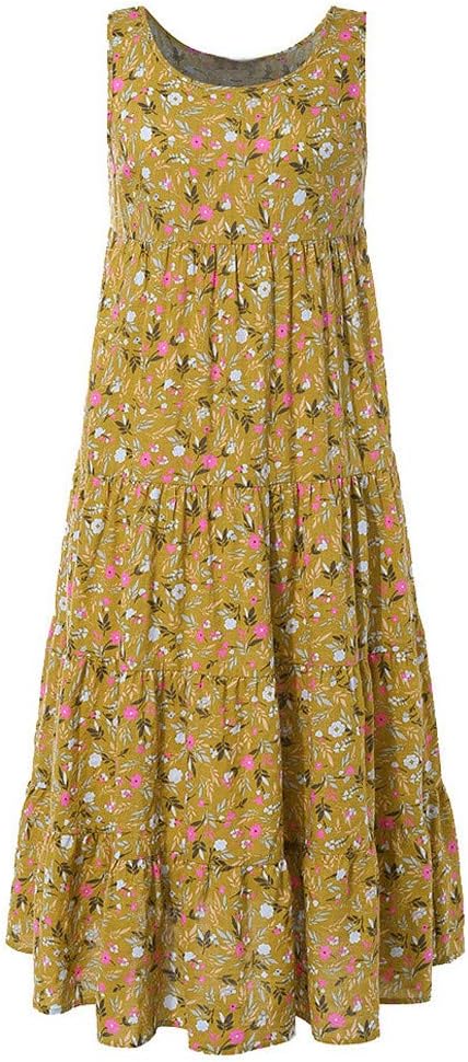 Ceboyel Women Boho Floral Maxi Dresses Flowy Tank Dress Sleeveless Smocked Sundresses Trendy Casual Beach Long Sun Dress