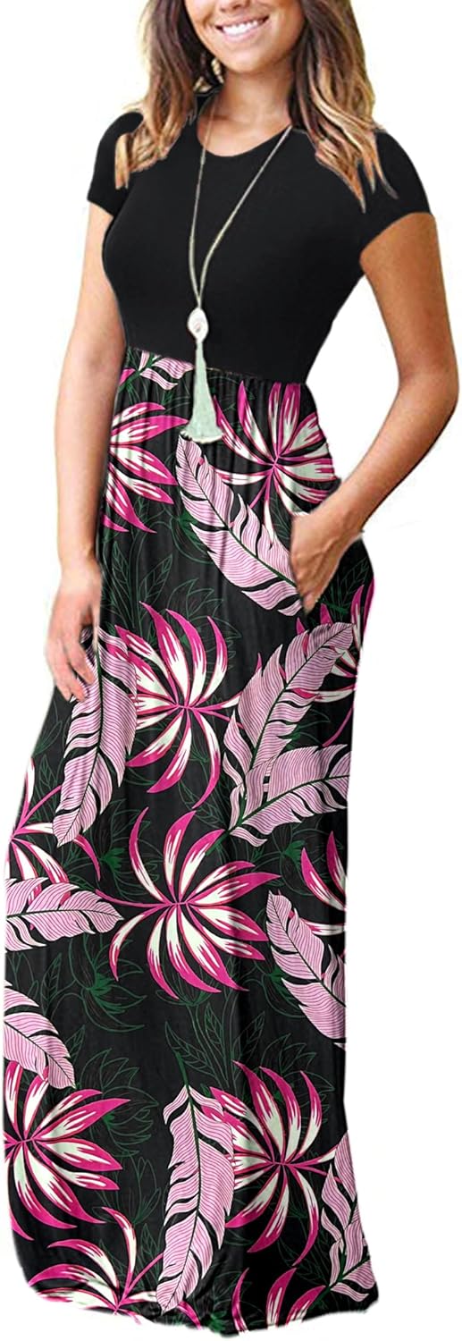 AUSELILY Women's Short Sleeve Loose Plain Casual Long Maxi Dresses for Women 2025