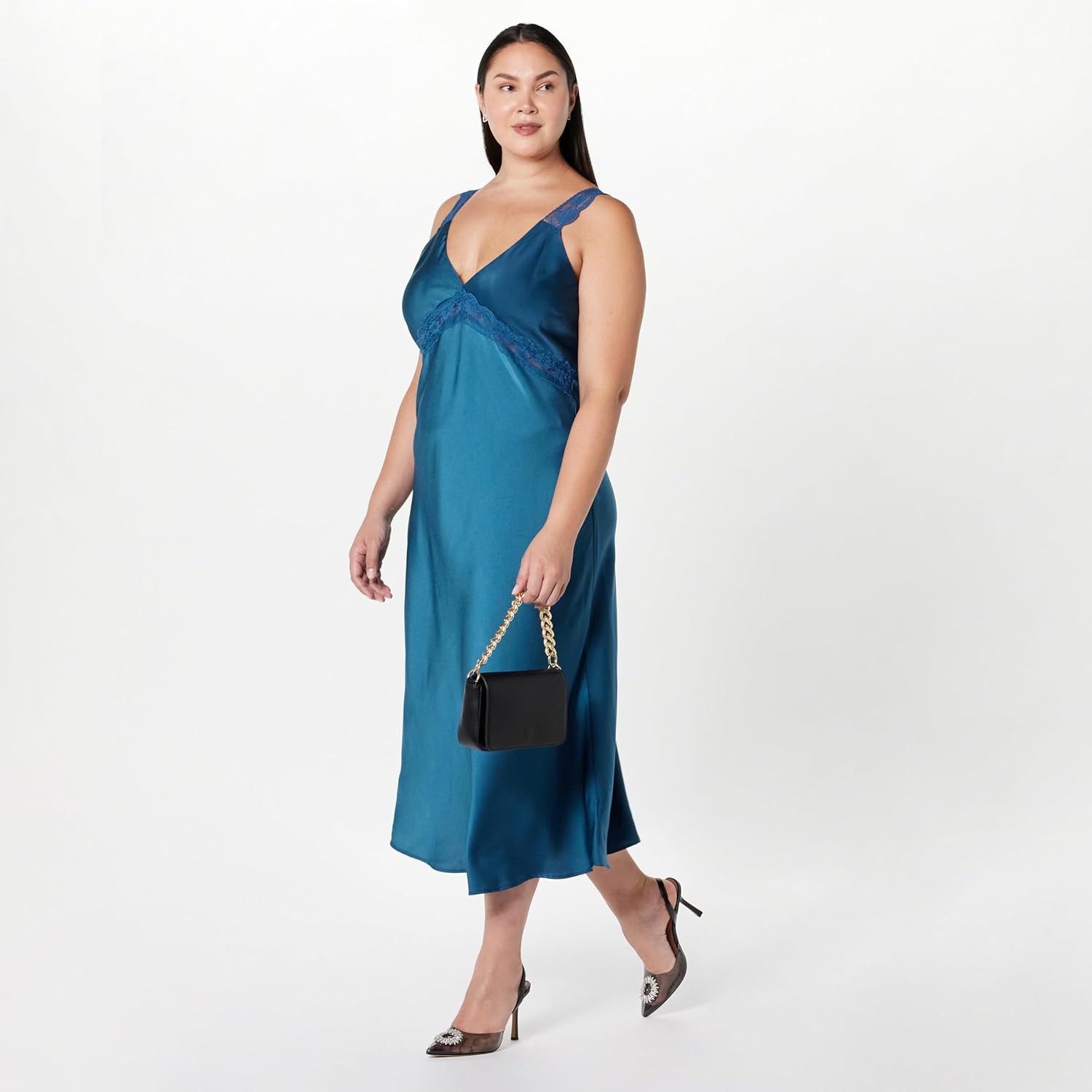 The Drop Women's Valentina Lace-Trimmed Slip Dress Insignia Blue, S