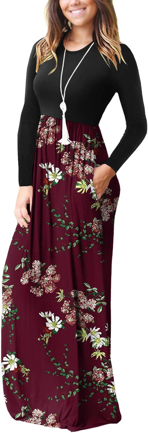 VIISHOW Women's Long Sleeve Loose Plain Maxi Dresses Casual Long Dresses with Pockets