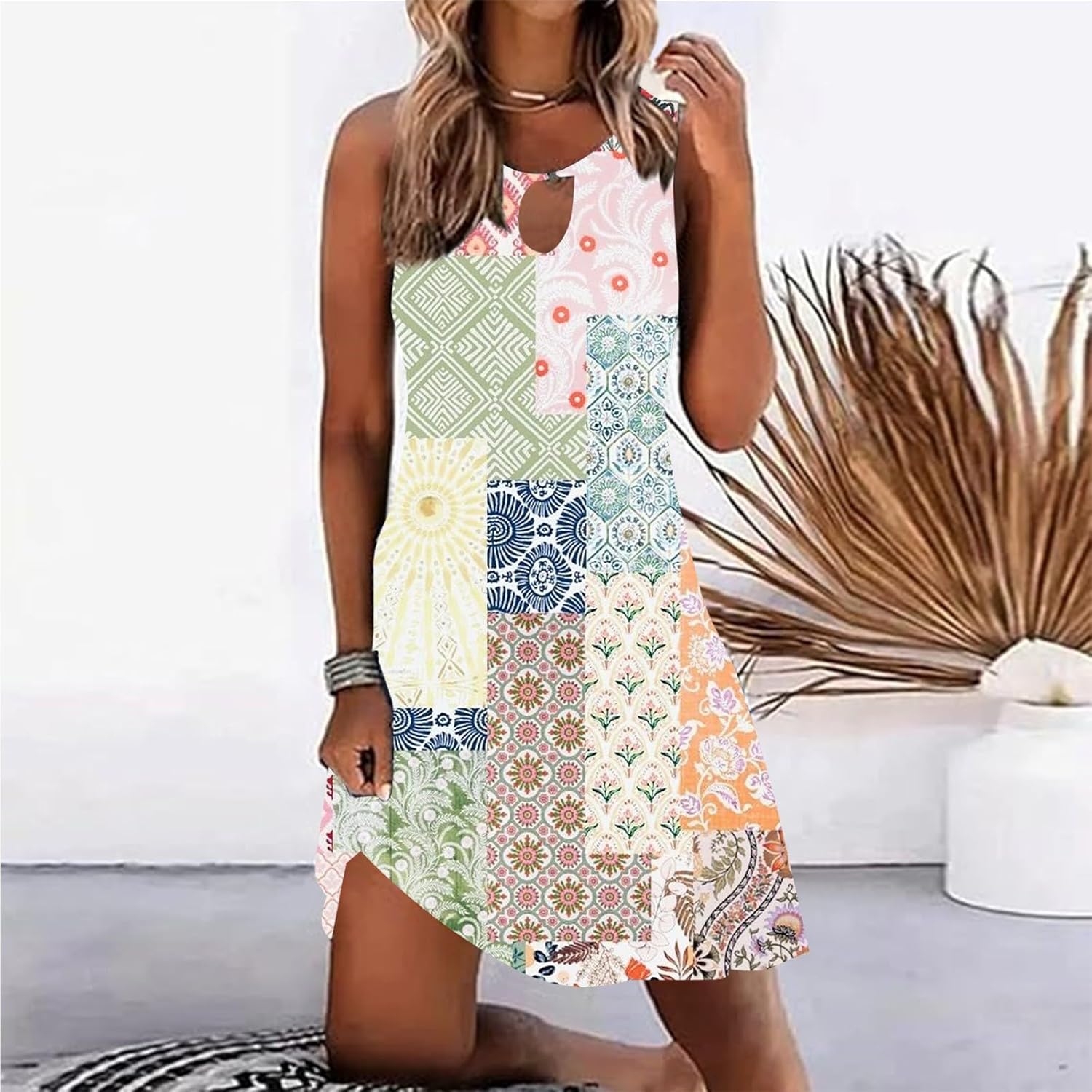 Summer Dresses for Women 2025 Vacation Beach Casual Vintage Midi Sundresses Sexy Sleeveless V Neck Boho Tank Dress