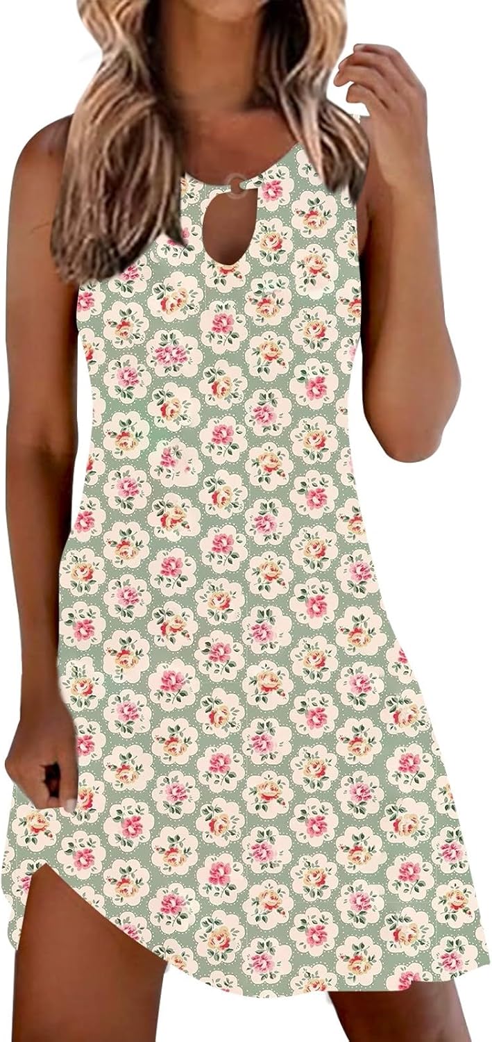 Summer Dresses for Women 2025 Vacation Beach Casual Vintage Midi Sundresses Sexy Sleeveless V Neck Boho Tank Dress