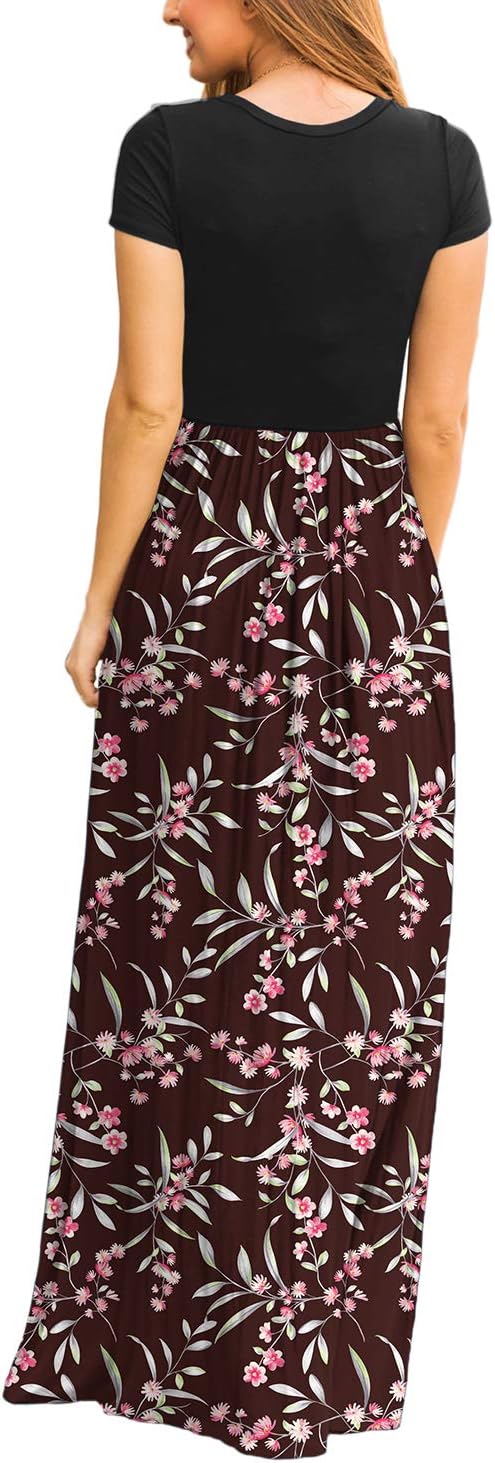 DEARCASE Maxi Dress for Women Short Sleeve Casual Summer Loose Plain Comfy Long Dresses with Pockets