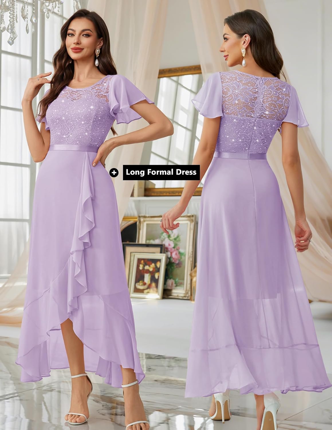 BeryLove Formal Dresses for Women 2025 Wedding Guest with Slit Cocktail Elegant Lace Long Prom Dress
