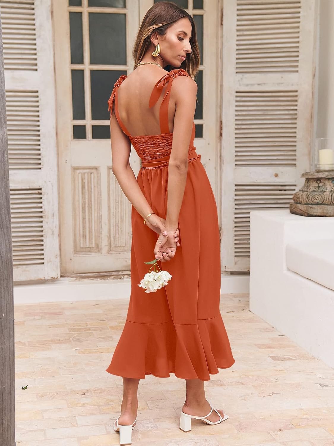 ANRABESS Women's Square Neck Ruffle Split Midi Elegant Formal Wedding Guest Cocktail Bridesmaid Graduation Party Dresses