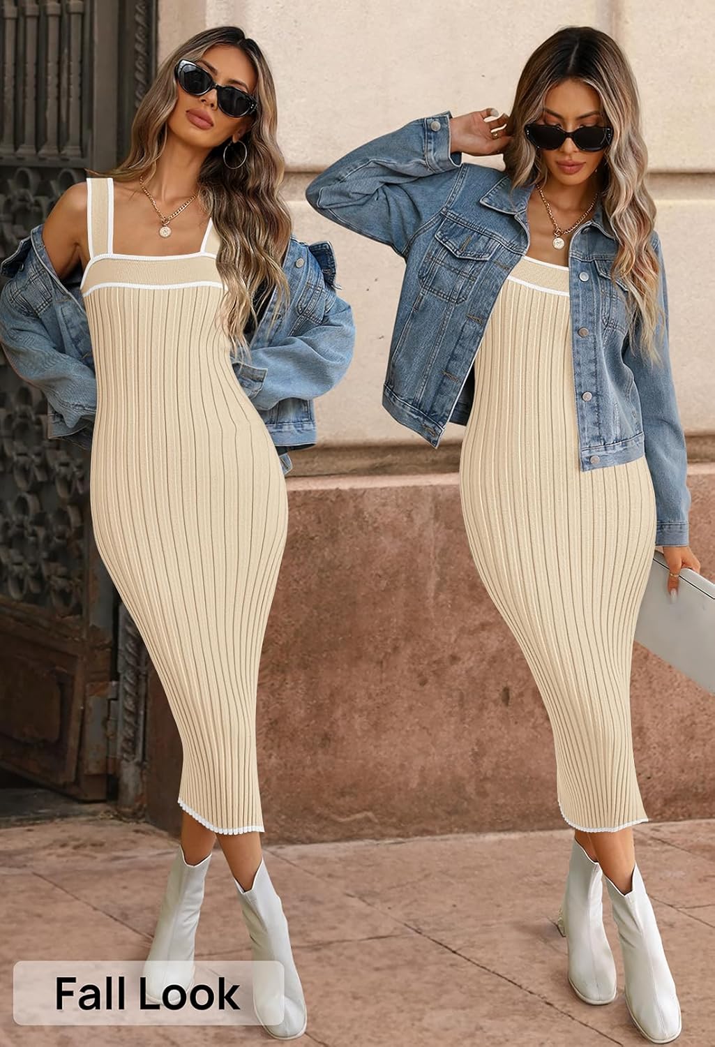 MEROKEETY Women's 2025 Summer Spring Bodycon Midi Dress Vacation Sleeveless Ribbed Knit Striped Party Sweater Dresses