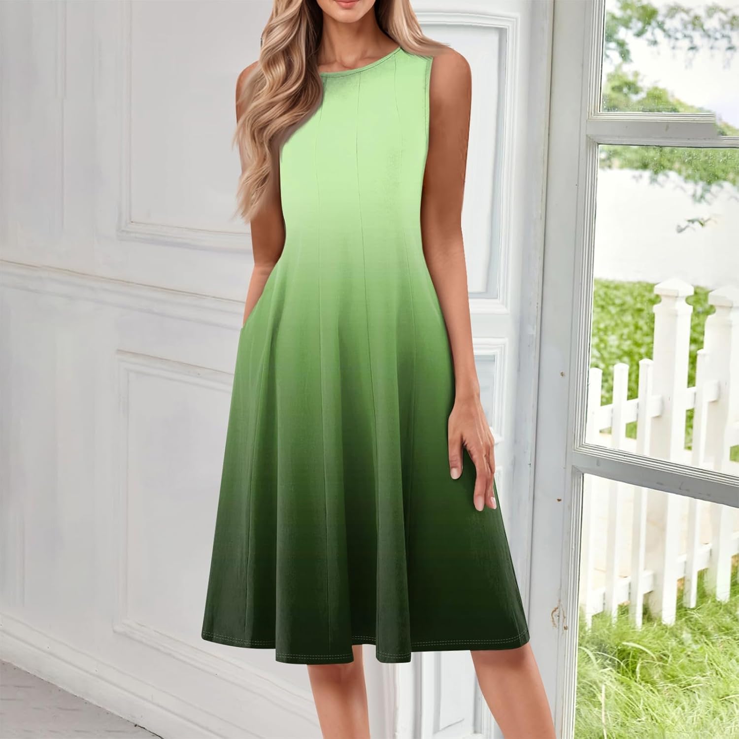 Womens Tank Sundress 2025 Casual Floral Print Tshirt Dress Swing Sleeveless Midi Dress Crewneck Pleated Summer Dresses