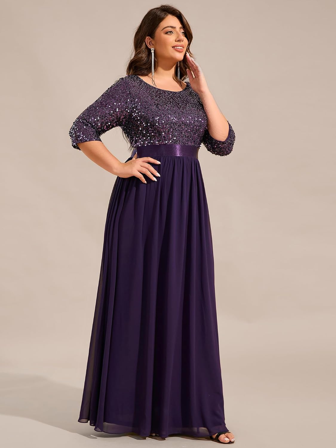 Ever-Pretty Women's Round Neck Maxi Dresses Sequin Plus Size Formal Dresses for Women 0683-PZ