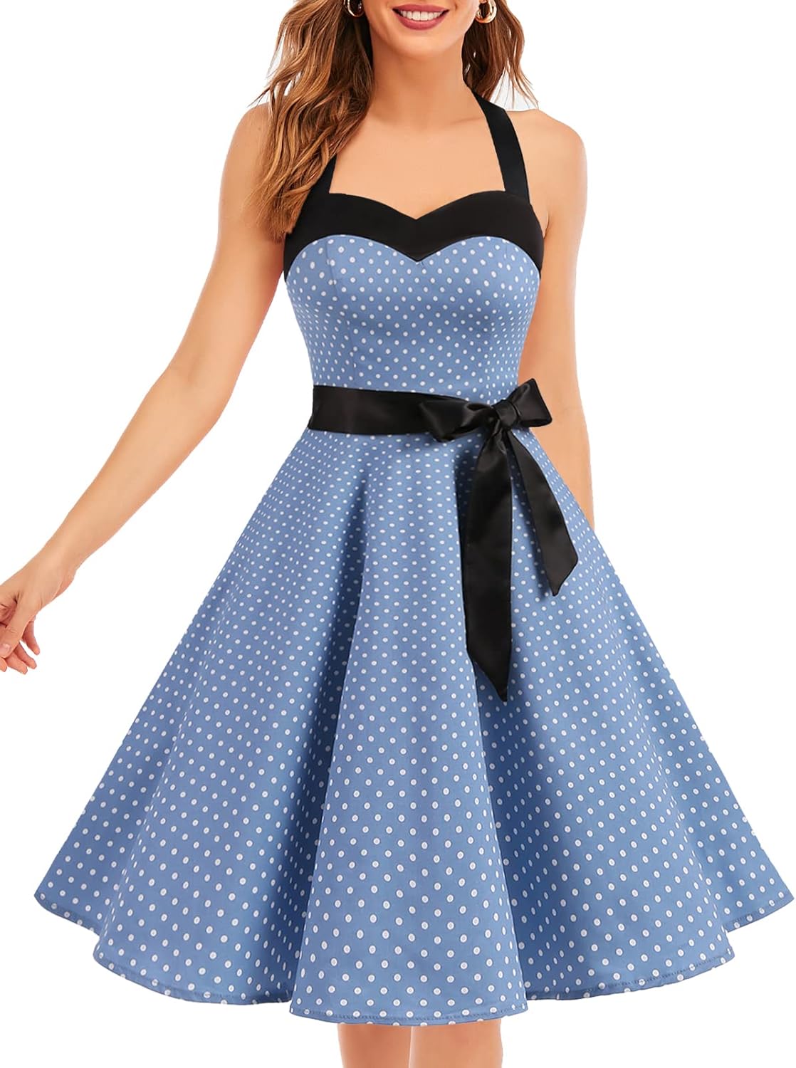 DRESSTELLS Women's Vintage 1950s Cocktail Party Dress Retro Wedding Guest Halter Rockabilly Swing Dresses