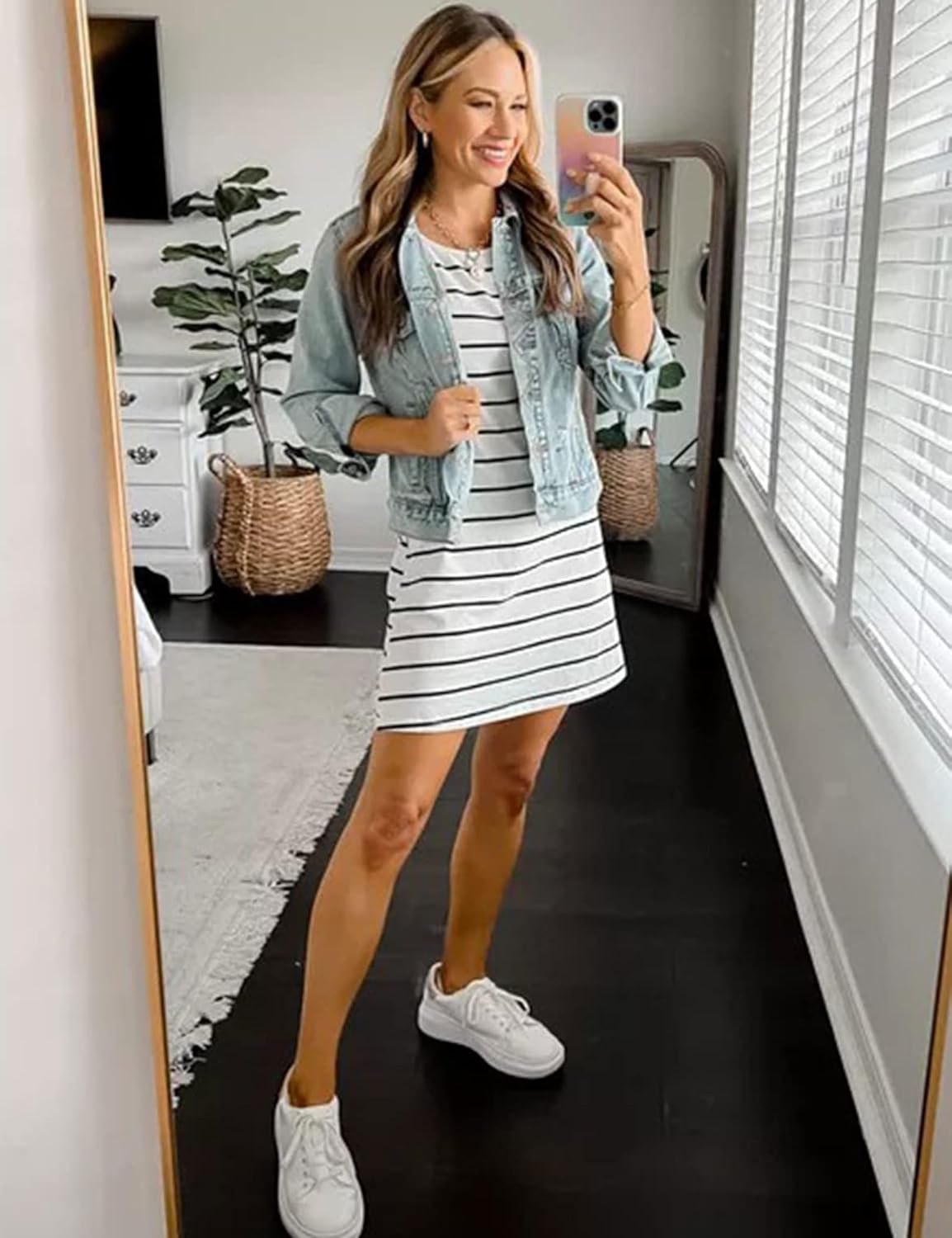 Feager Women's Casual Striped Criss Cross Short Sleeve T Shirt Dress