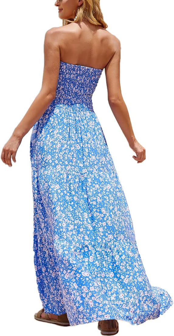 Women's Summer Strapless Tube Top Maxi Dresses Off Shoulder Boho Beach Long Dress