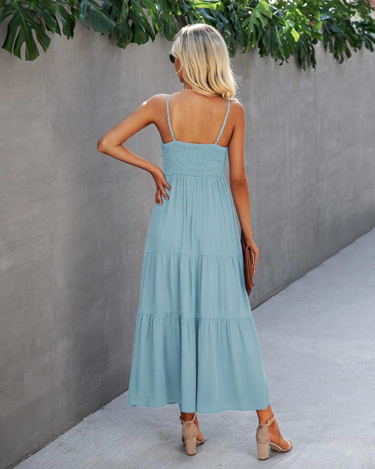 Dokuritu Women's Beach Crochet Lace Maxi Dress Solid Color Summer Vacation Spaghetti Strap Long Dress 2024