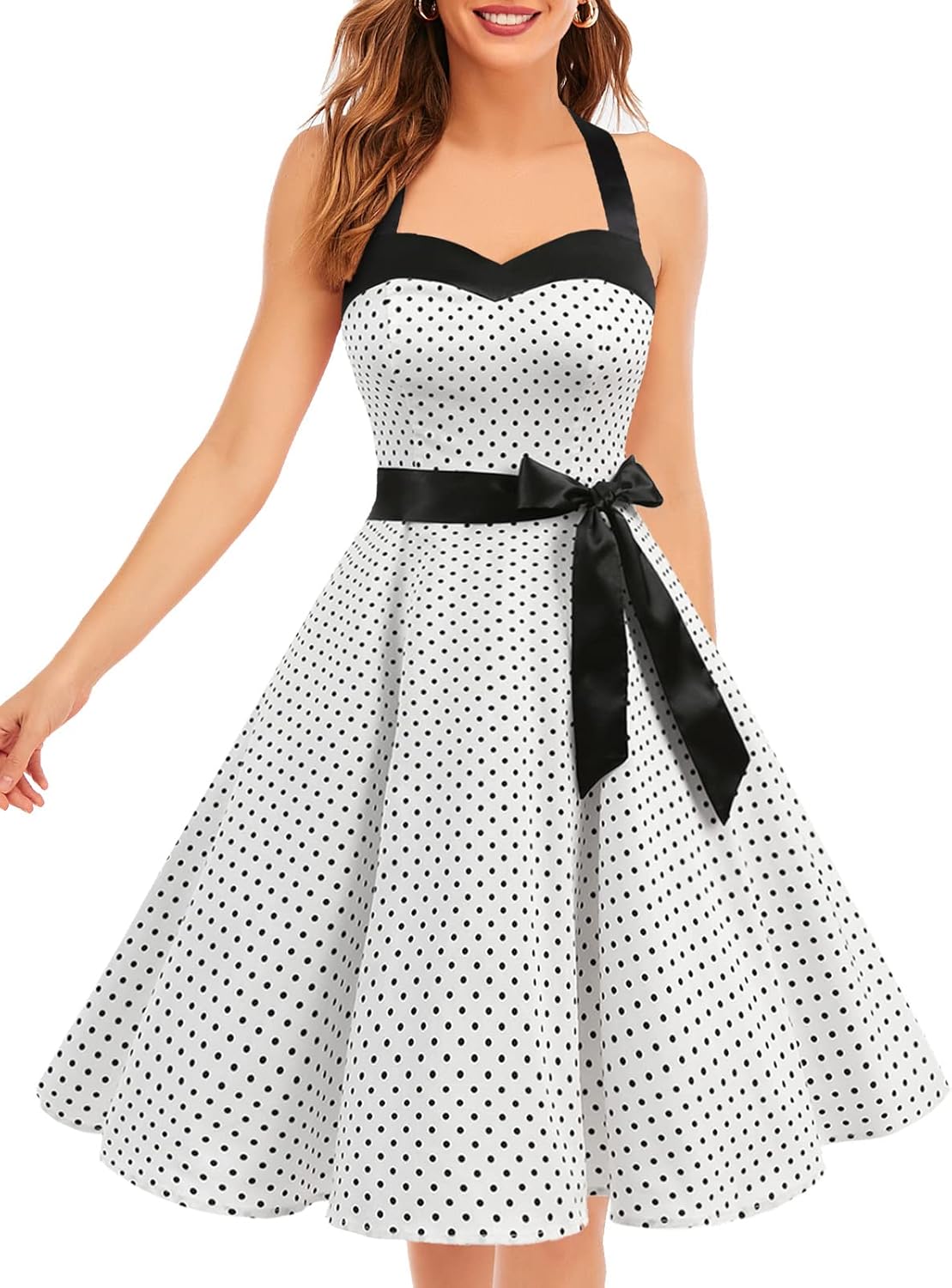 DRESSTELLS Women's Vintage 1950s Cocktail Party Dress Retro Wedding Guest Halter Rockabilly Swing Dresses
