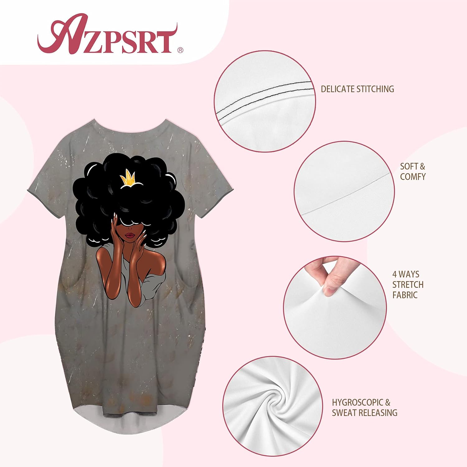 AZPSRT Fashion Women's African American Art Print Dress Casual Loose Dresses