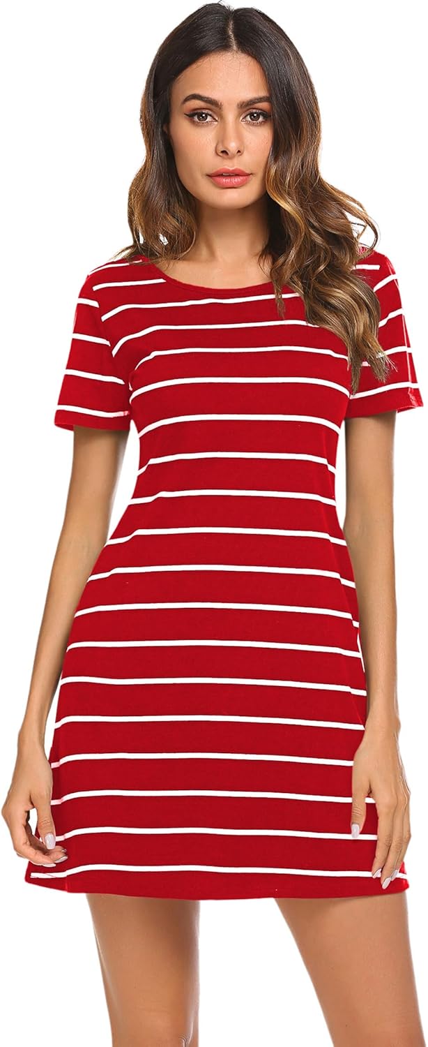 Feager Women's Casual Striped Criss Cross Short Sleeve T Shirt Dress