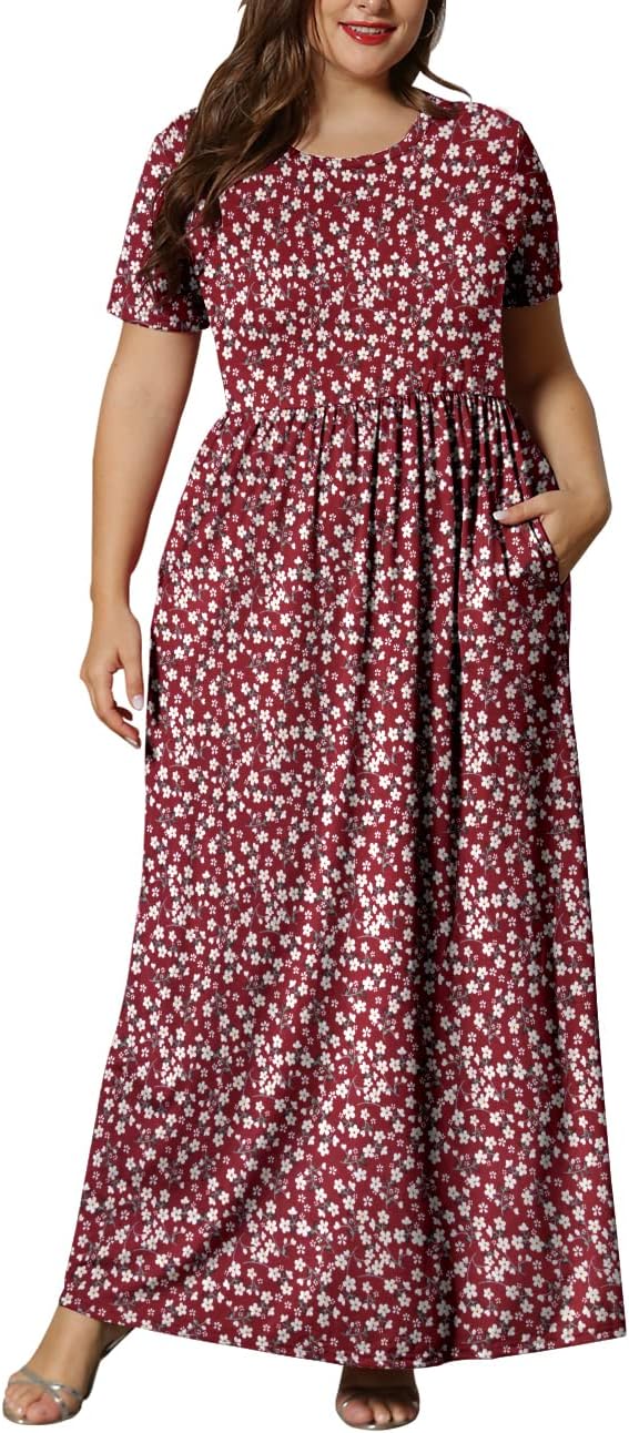 KARALIN Women’s Plus Size Maxi Dresses for Curvy Women Summer Casual Short Sleeve 2025 Long Dress 14W-26W