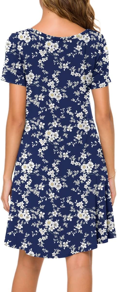 POPYOUNG 2025 Women's Summer Casual T-Shirt Dresses Crew Neck Beach Cover Up Sun Dress