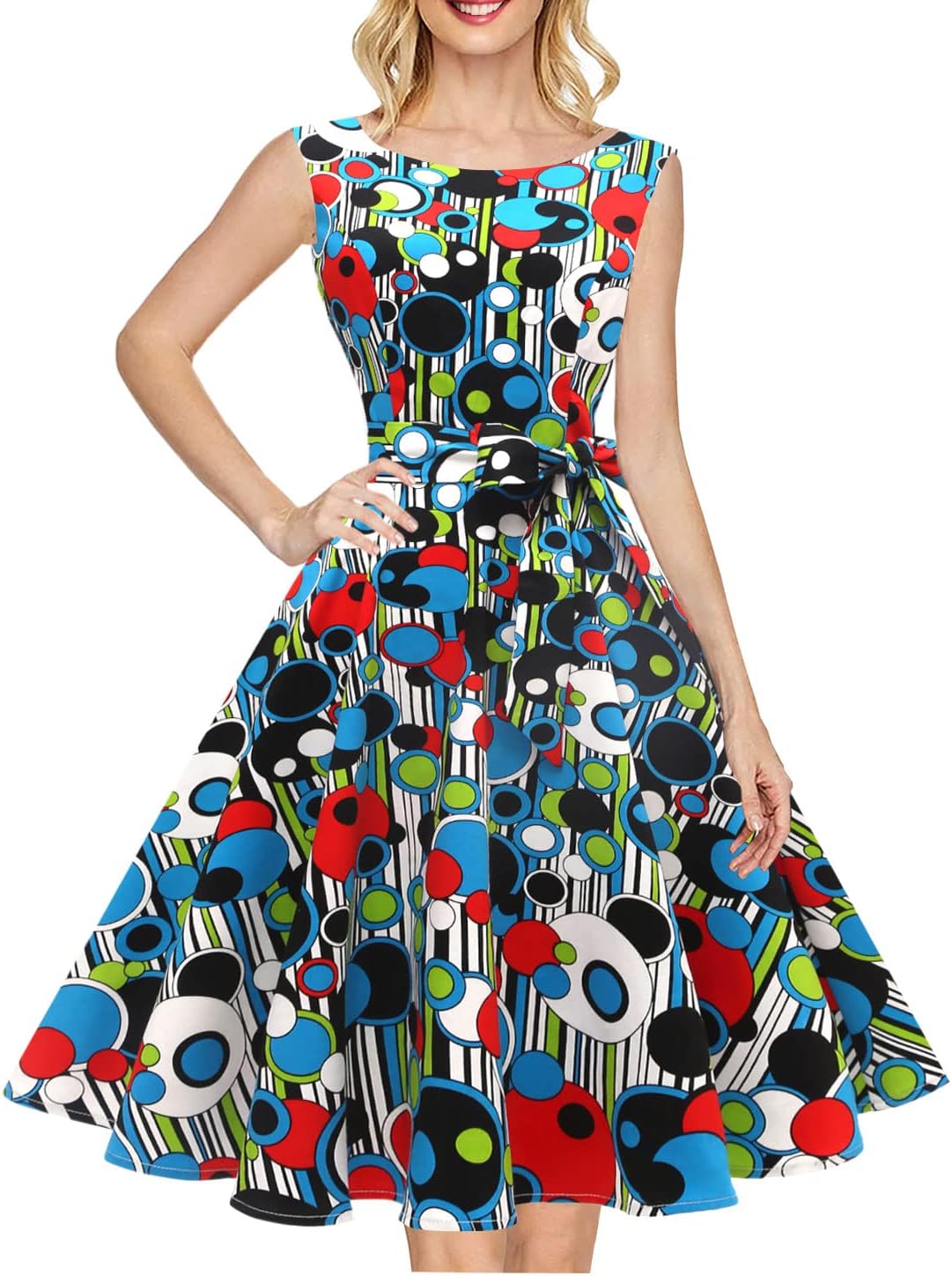 Hanpceirs Women's Boatneck Sleeveless Swing Vintage 1950s Cocktail Dress New