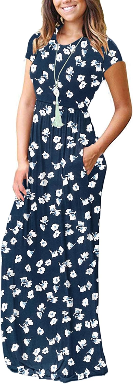 AUSELILY Women's Short Sleeve Loose Plain Casual Long Maxi Dresses for Women 2025