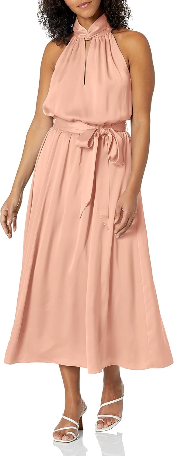 Anne Klein Womens Satin Halter Midi Dress