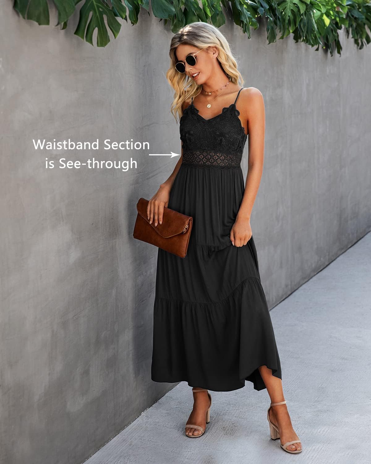 Dokuritu Women's Beach Crochet Lace Maxi Dress Solid Color Summer Vacation Spaghetti Strap Long Dress 2024