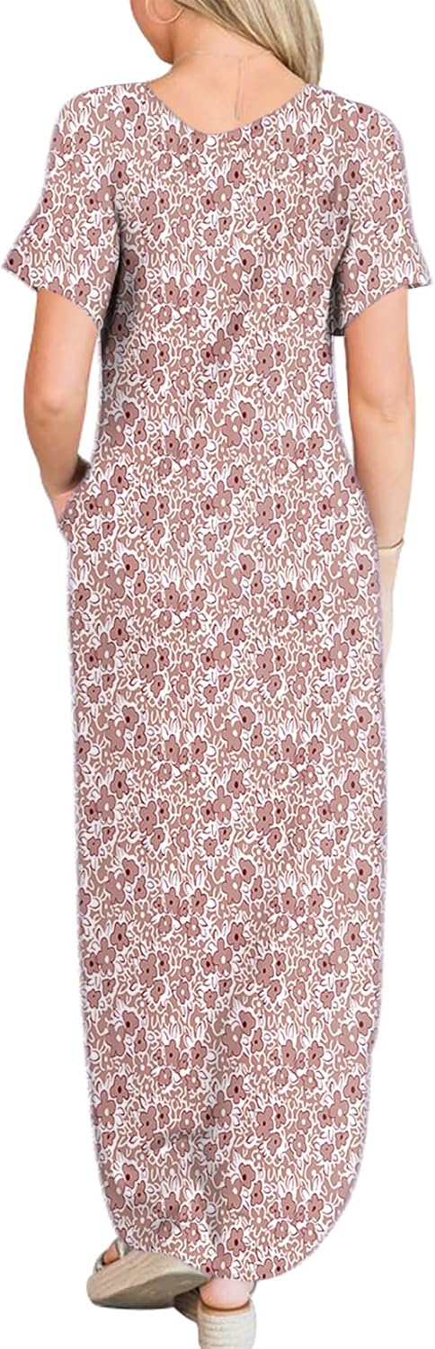 ANRABESS Women's Summer Casual Loose Short Sleeve Long T Shirt Dress Split Maxi Beach Sundress Travel Vacation Outfits