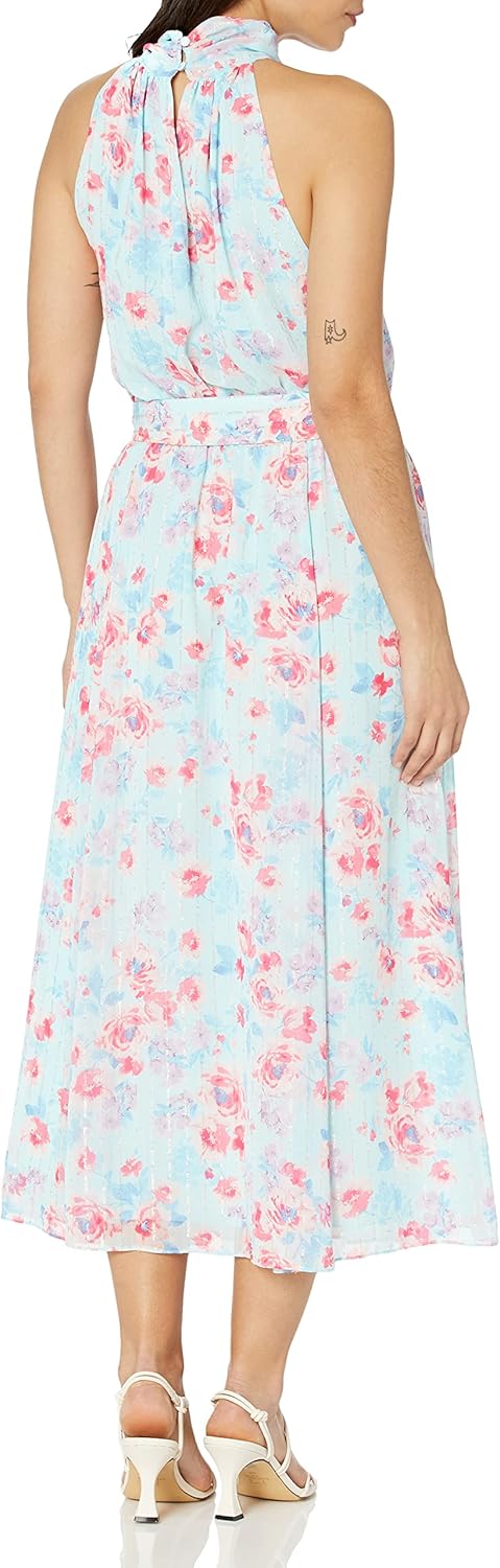 Anne Klein Womens Satin Halter Midi Dress