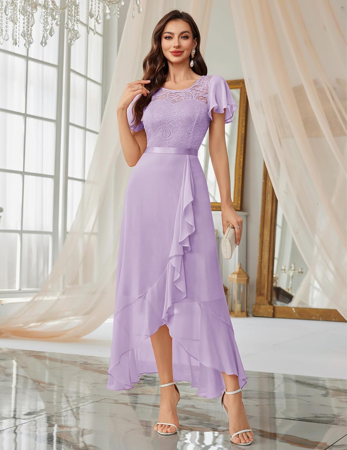 BeryLove Formal Dresses for Women 2025 Wedding Guest with Slit Cocktail Elegant Lace Long Prom Dress